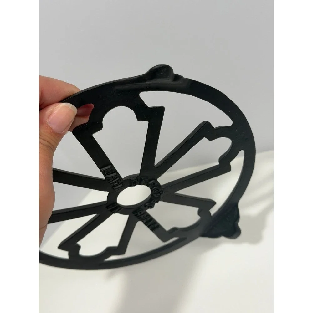 Decotec France Cast Iron Trivet Black Round Openwork Floral Pot Stand 8 inch